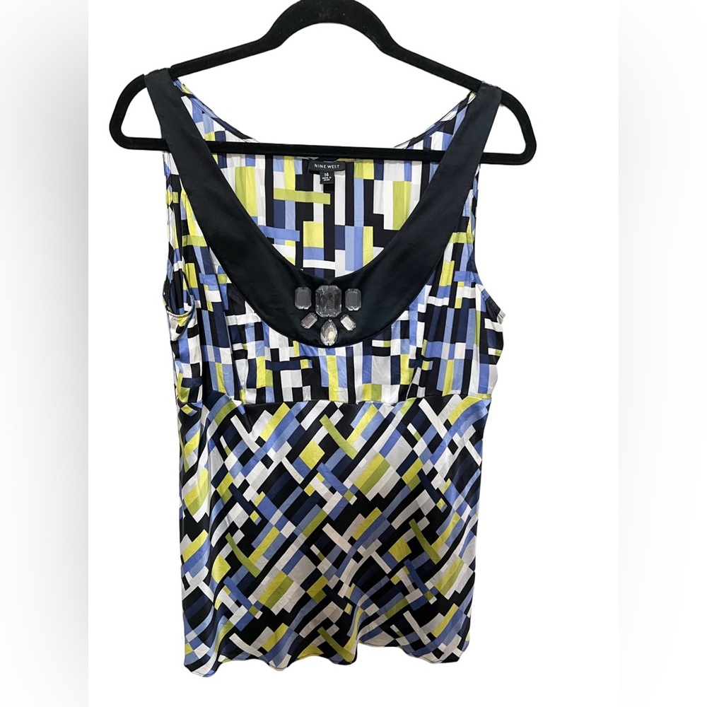 Nine West Y2K 14 100% Silk Gem Mesh Geometric Going Out Grunge Office Top Office